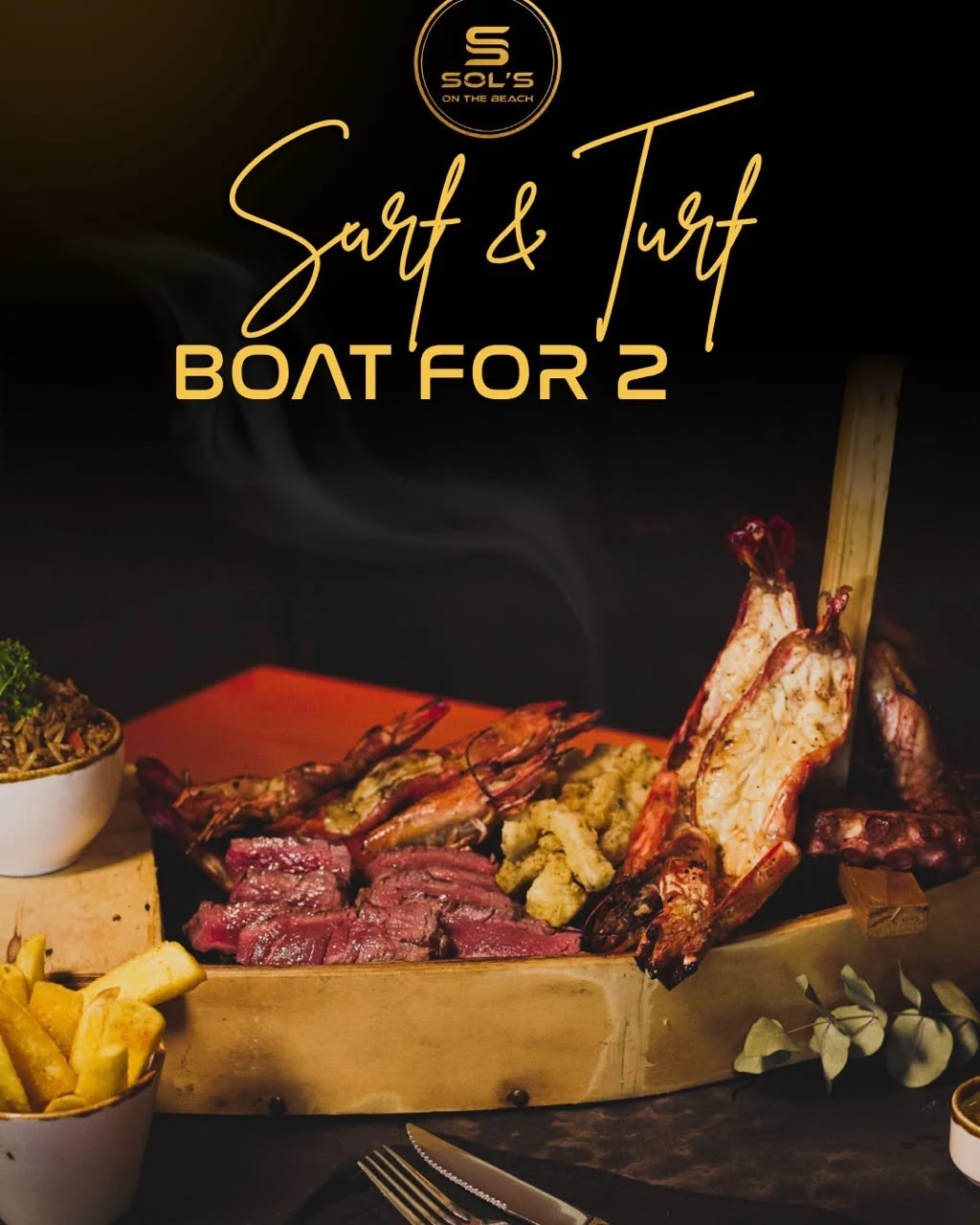 Surf and Turf Boat for 2 at Sol's On The Beach